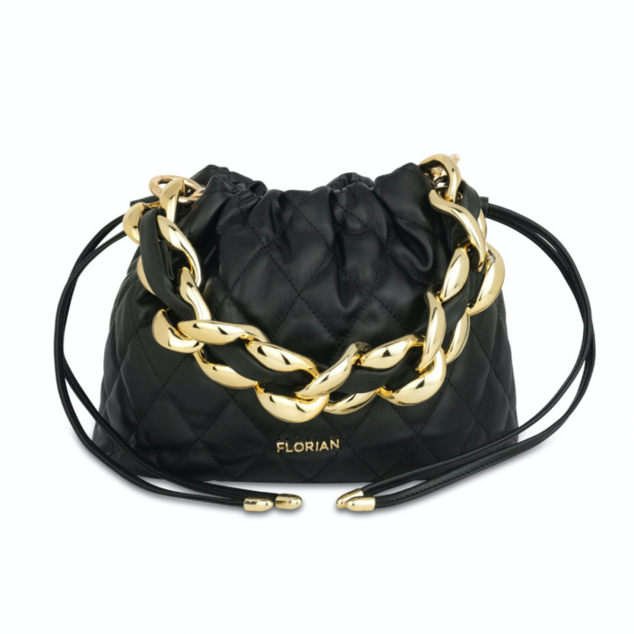Black and gold bucket bag deals
